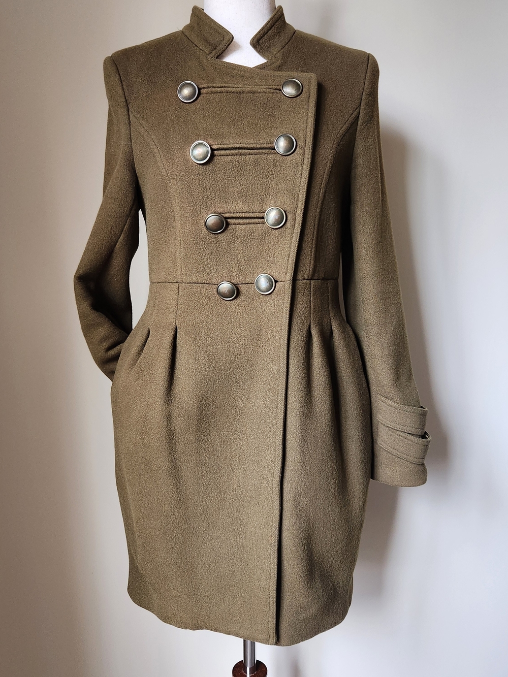 Vero Moda Gera Wool Blend Military Double Breasted Structured Coat Medium